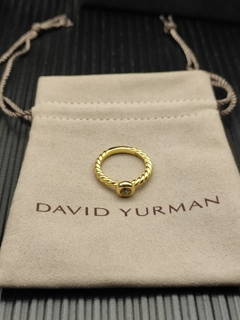 David Yurman Gold Petite Cable White Diamond Ring